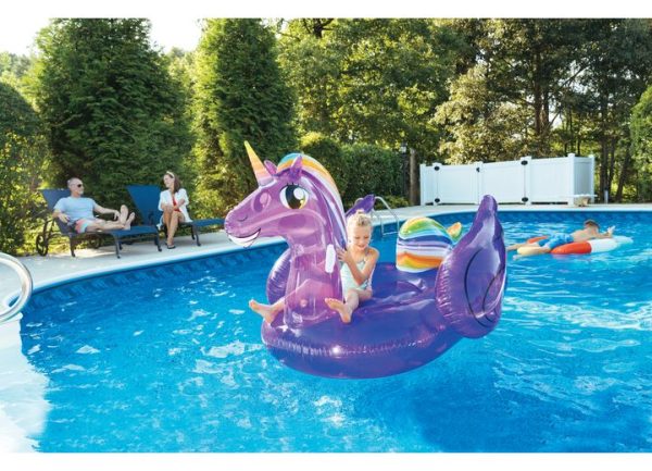 A child on the float in a swimming pool.