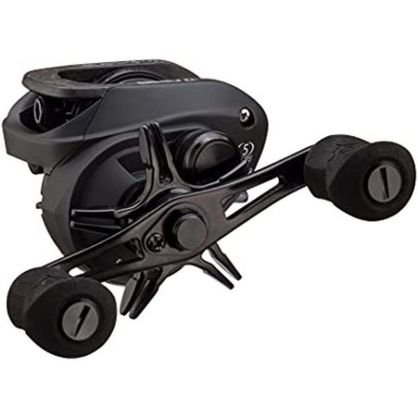 Close up image of the left side of the reel showing the handle in more detail