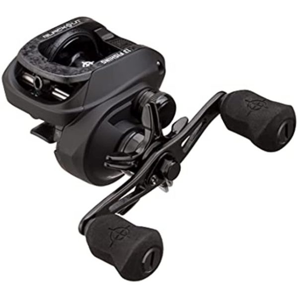 View of the left side of the reel showing the handle