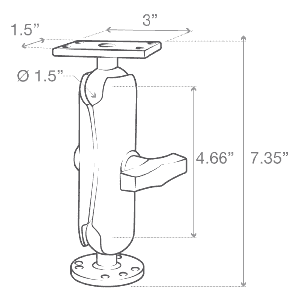 Drill-Down Double Ball Mount For Humminbird Helix 5 Dimensions