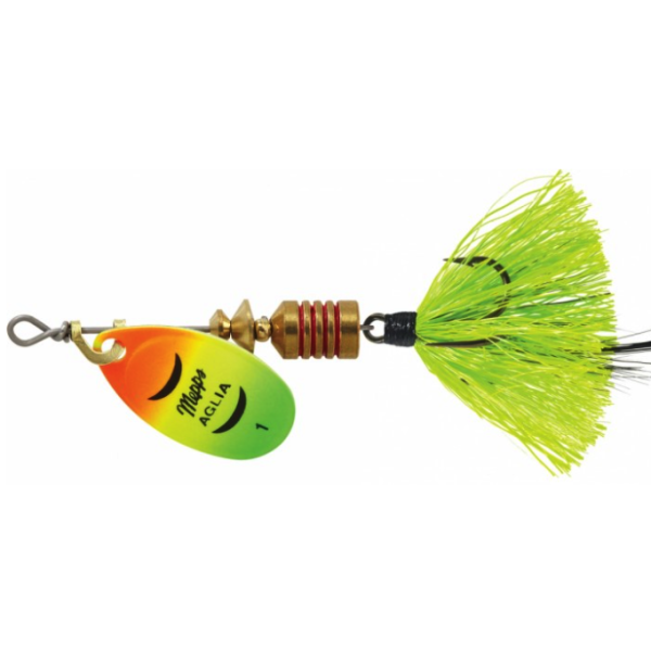Mepps Aglia Dressed Size 1 1/8oz Fire Tiger/Chart Blk Feather