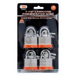 Laminated Padlock Keyed Alike - 1-1/2", 4 Pieces