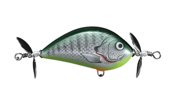 Pro Sunny B Twin Spin Balsa Propbait - Chartreuse Bluegill, 3"