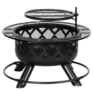 Shinerich Industrial Outdoor Circular Ranch Fire and Grilling Metal Pit, Black, 24