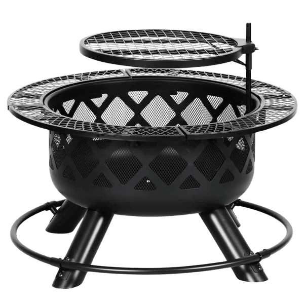 Shinerich Industrial Outdoor Circular Ranch Fire and Grilling Metal Pit, Black, 24