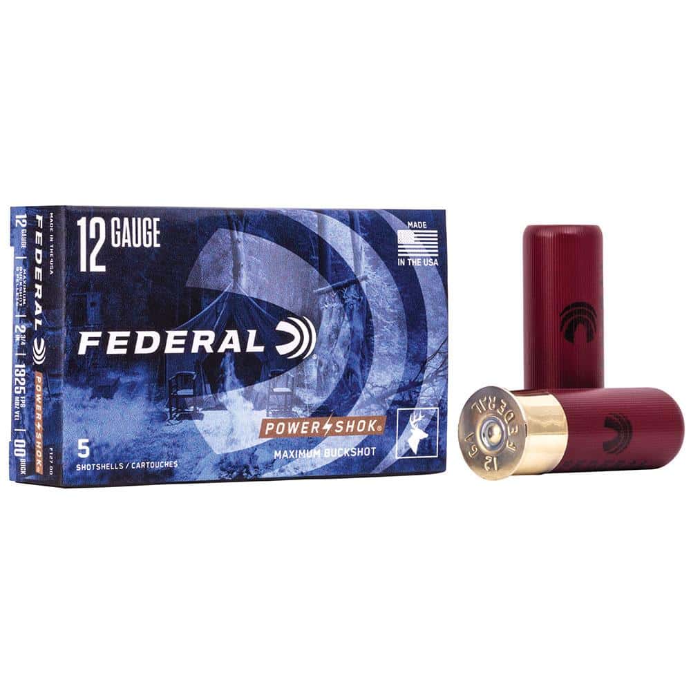 Federal Power-Shok Ammo 12 Gauge 2-3/4" Buffered 00 Buckshot 9 Pellets F127-00 - Box Of 5